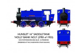 16″ Hunslet – “Holly Bank No.3” Staffordshire Area NCB Lined Blue  OO Gauge