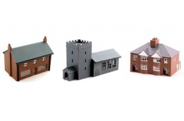 Suburban Set - Includes Shop, Church & Semi Detached Houses Plastic Kits N Scale 