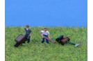 Lawnmower & Wheelbarrow with 2 Figures - Painted N Scale